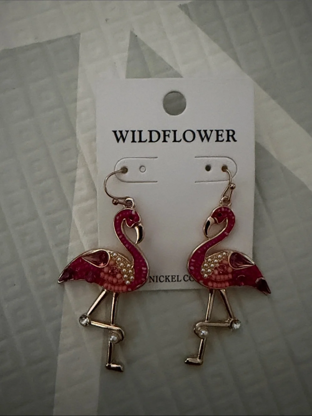 Wildflower Pink Flamingo Enamel Drop Earrings with Gold Accents